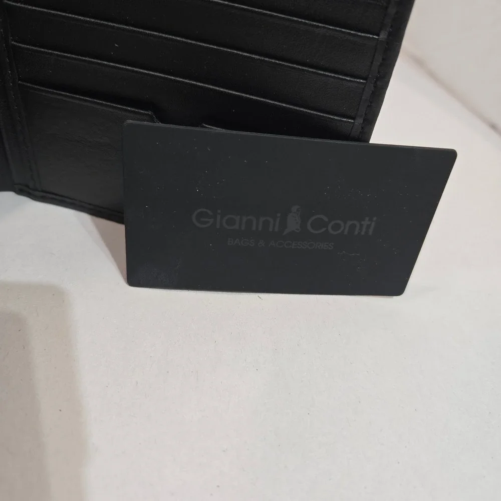 NWT Gianni Conti Bifold Wallet Black Italian Leather Monogrammed #1422